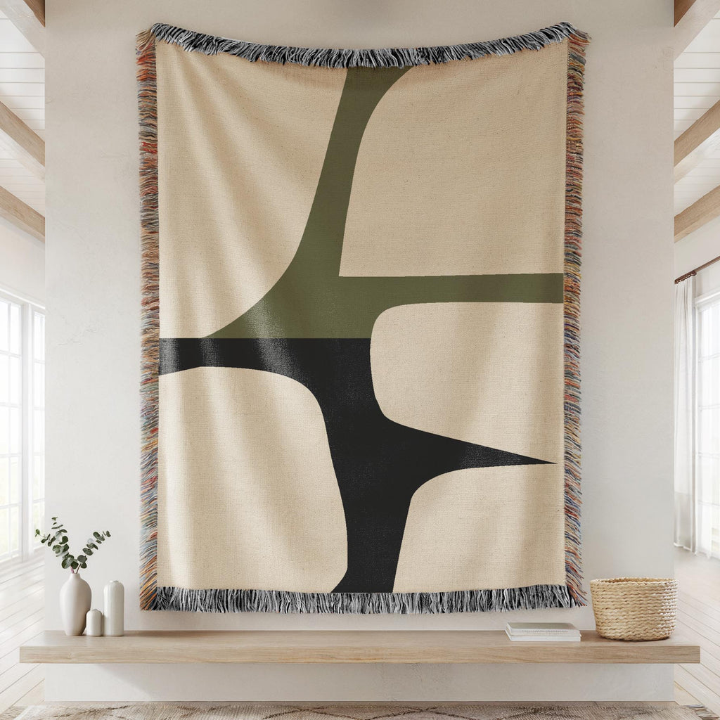 Scandi Color Block Woven Throw Blanket with Abstract Shapes Design