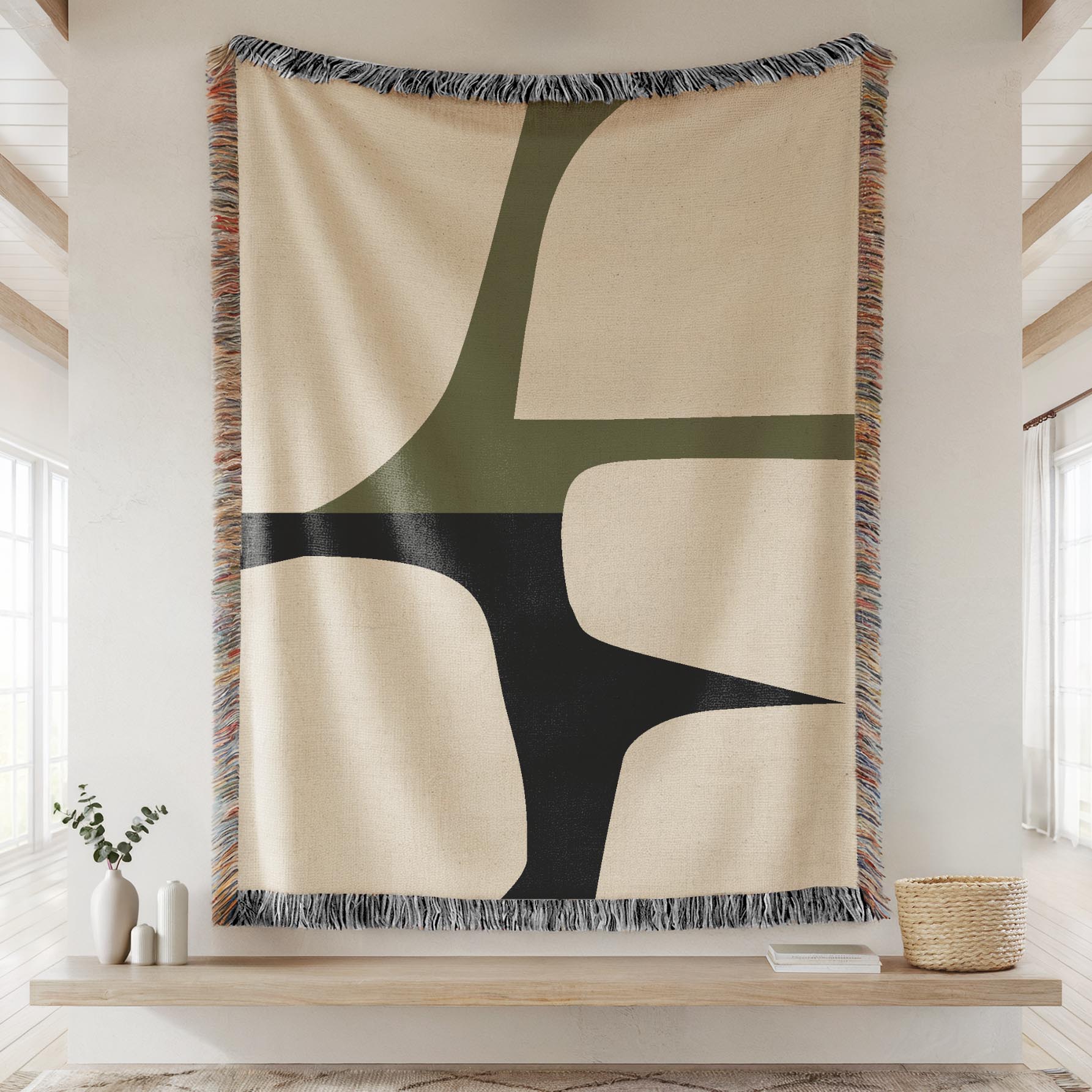 Scandi Color Block Woven Throw Blanket with Abstract Shapes Design