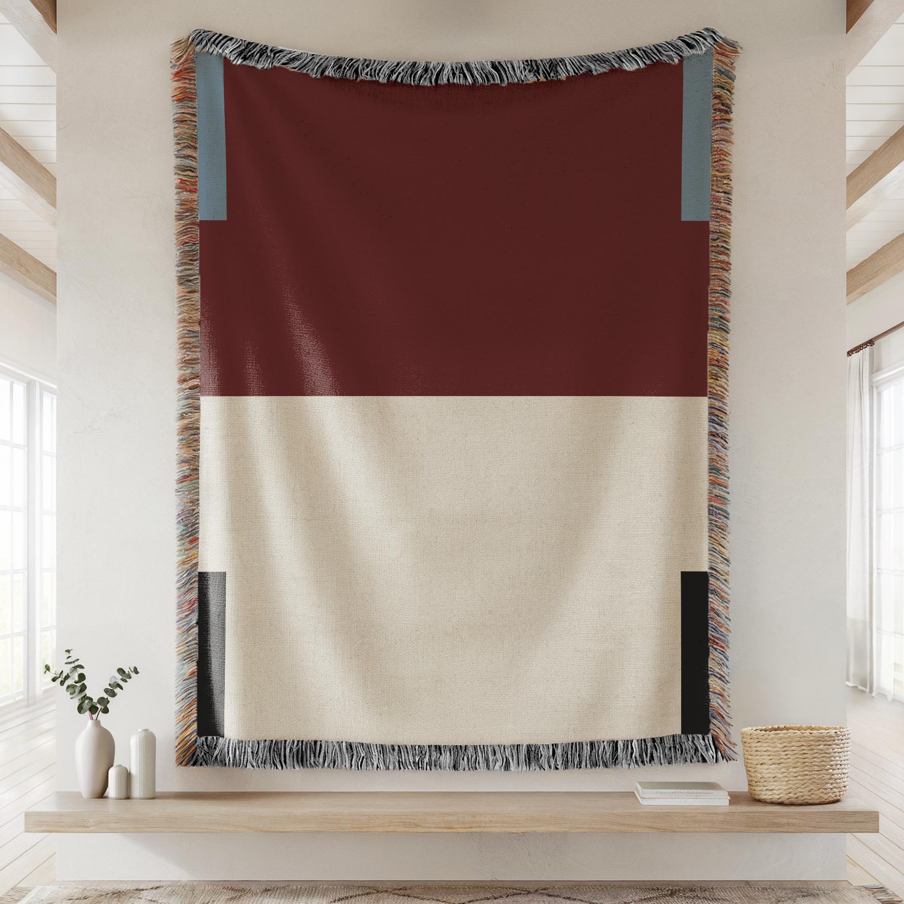 Post Minimalism Color Block Woven Throw Blanket with Contrast Corners