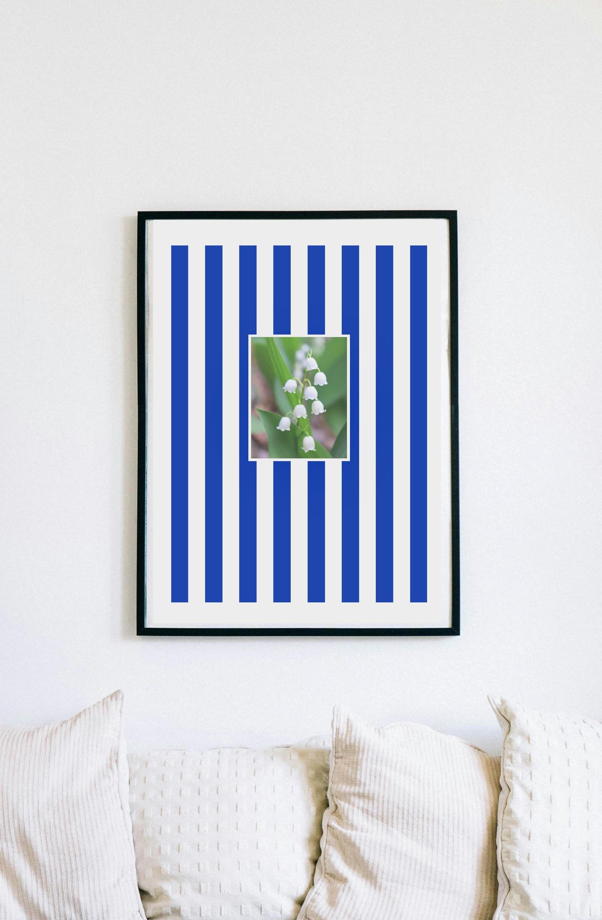 Flower & Stripes High Quality framed Art Print, with Lily of The Valley Flowers